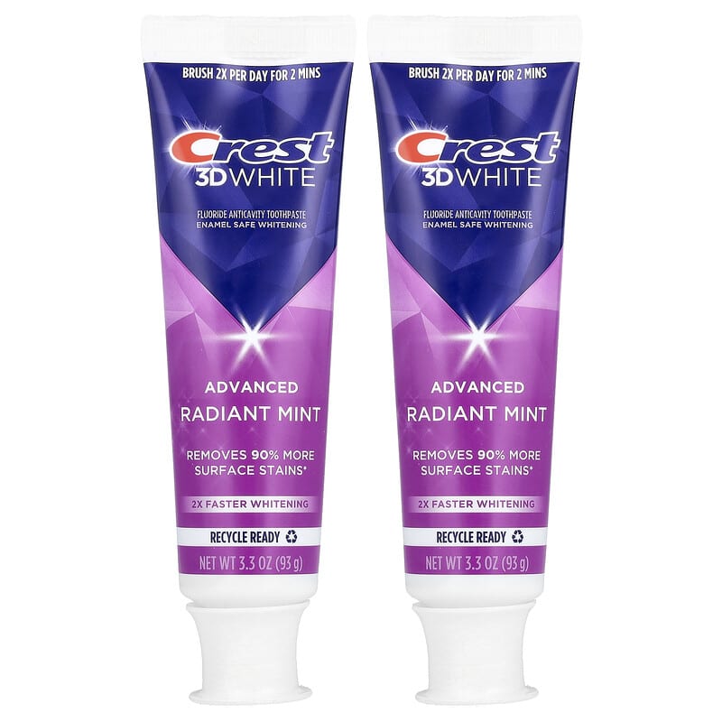 Crest, 3D White Advanced, Dentifrice anticaries au fluorure, Menthe éclatante, Lot de 2, 93 g pièce
