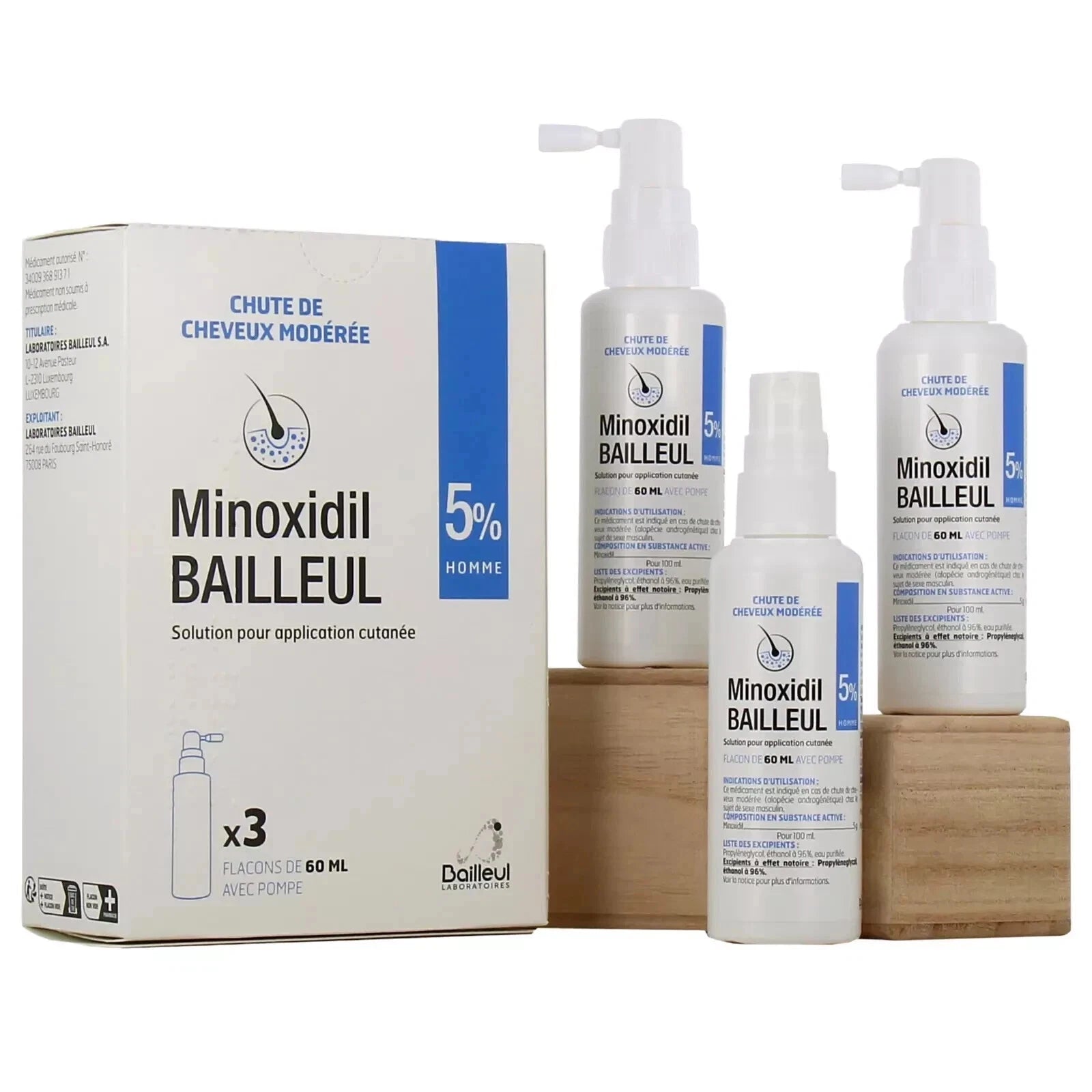 Minoxidil Cheveux et Barbe 3x60ml + 1 Dermaroller